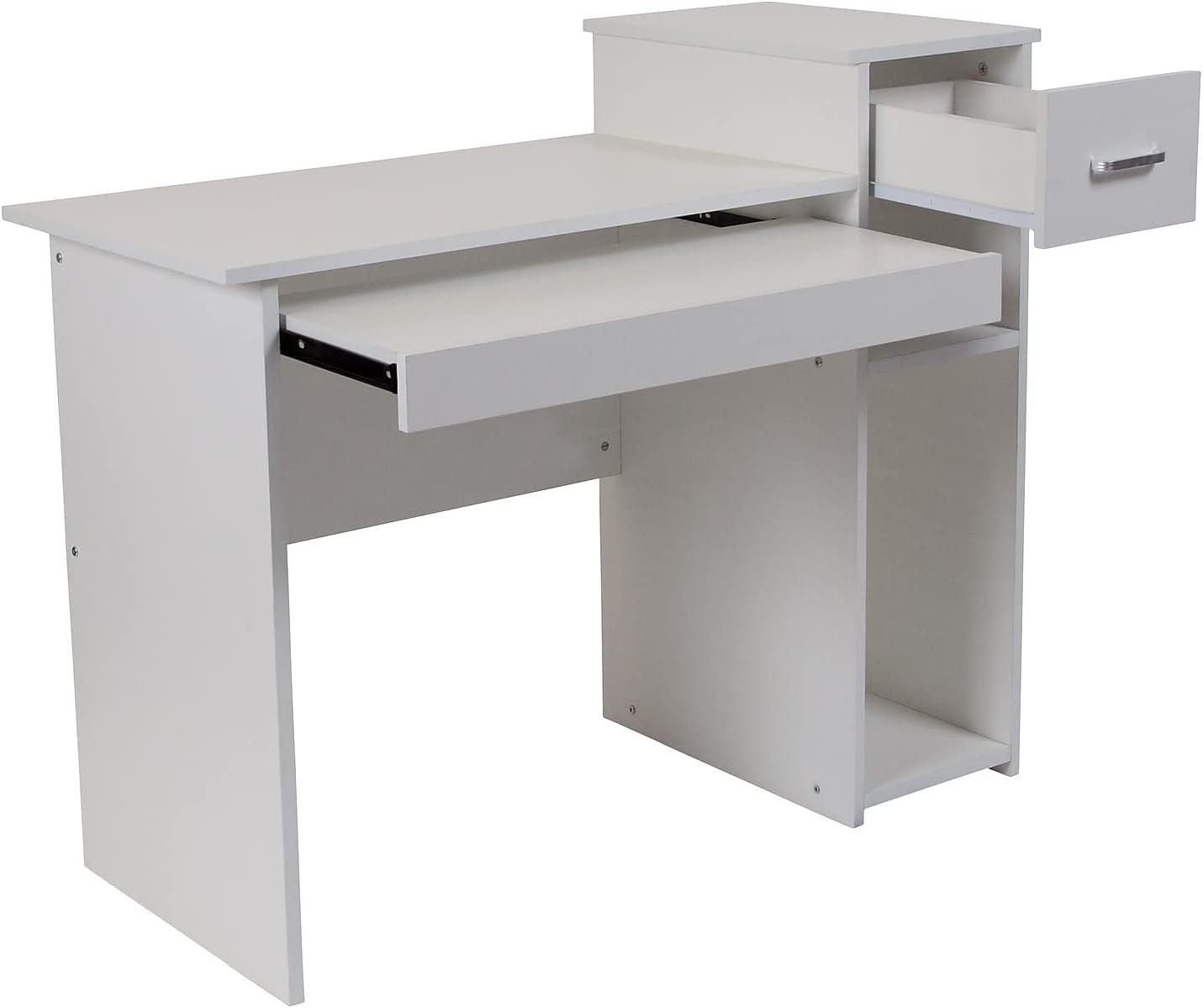 Flash Furniture Highland Park White Computer Desk with Shelves and Drawer