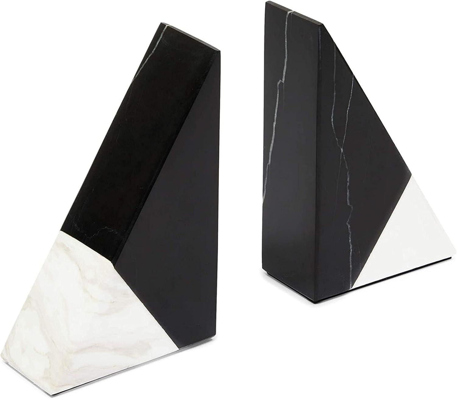 Black Marble Decorative Bookends for Shelves (3.8 x 1.8 x 6 inches, 1 Pair)