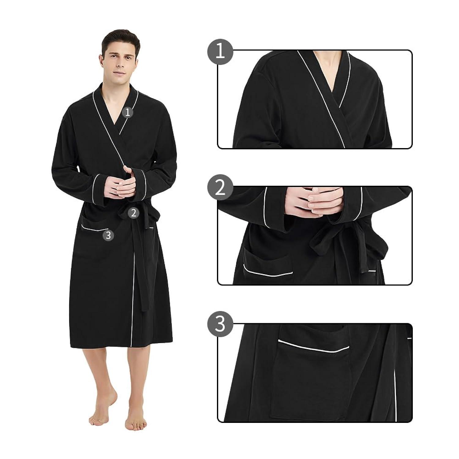 Black 2XL/3XL Cotton Blend Kimono Bathrobe