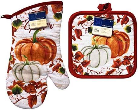 Thanksgiving Harvest Pumpkins Gathering Kitchen Oven Mitt Set