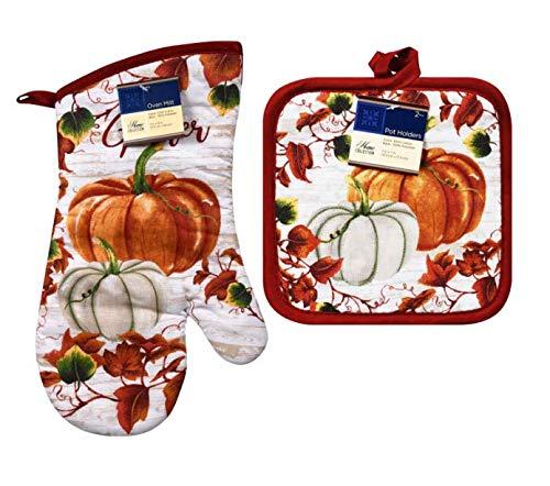 Thanksgiving Harvest Pumpkins Gathering Kitchen Oven Mitt Set