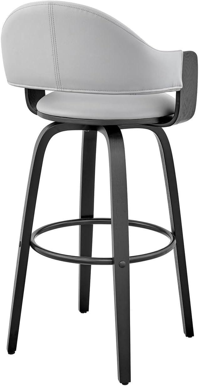 30" Daxton Counter Height Barstool with Gray Faux Leather Seat Black Finish Frame - Armen Living: Swivel, Footrest, Wood Frame