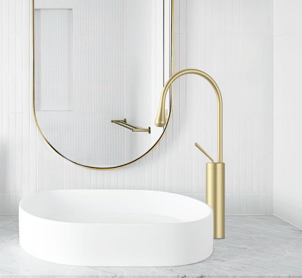 Brushed Gold Tall Brass Bathroom Faucet with Pop-Up Drain