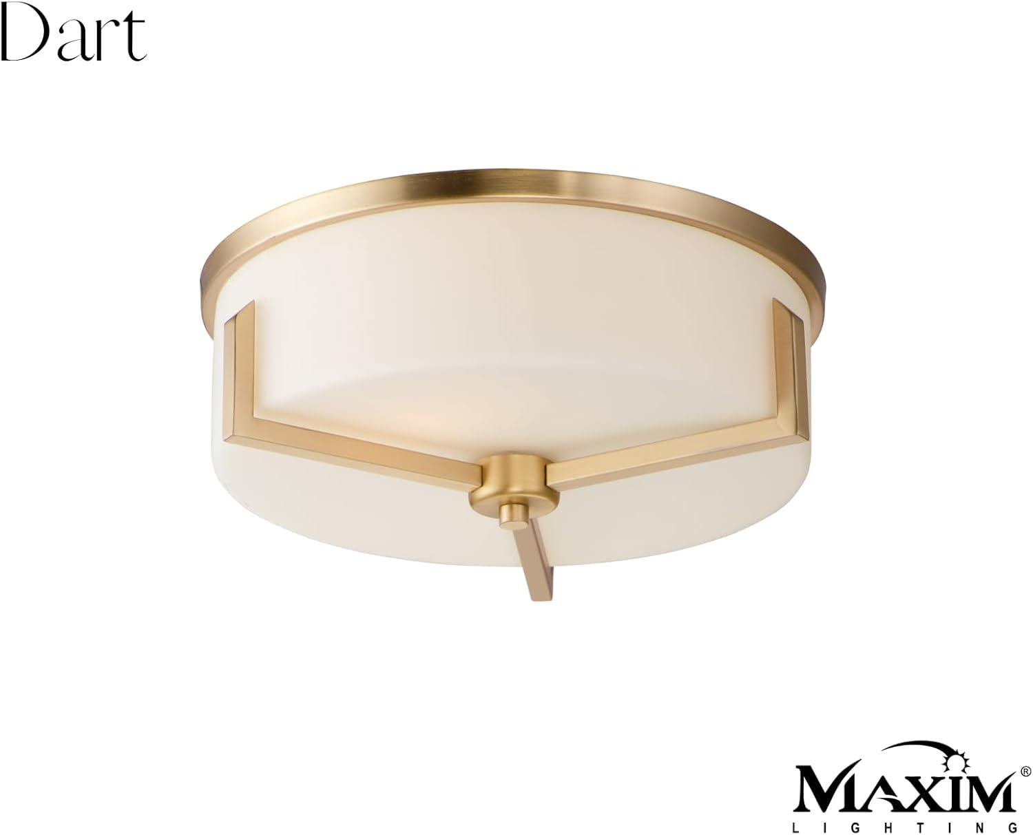 Satin Brass and White Glass 3-Light Drum Flush Mount