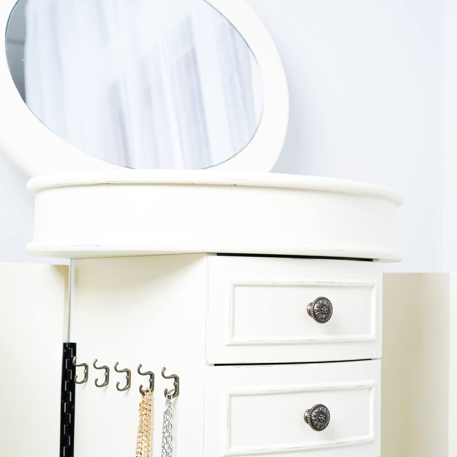 Sabrina White Jewelry Armoire with 7 Drawers