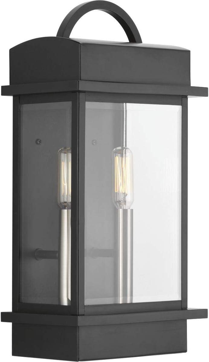 Progress Lighting Santee 2-Light Outdoor Wall Lantern in Black Steel with Beveled Glass Shade