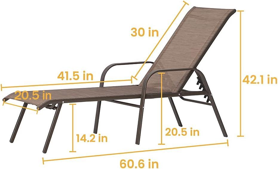 Crestlive Products Set of 2 Aluminum Patio Chaise Lounge Chairs Outdoor Recliners, Brown