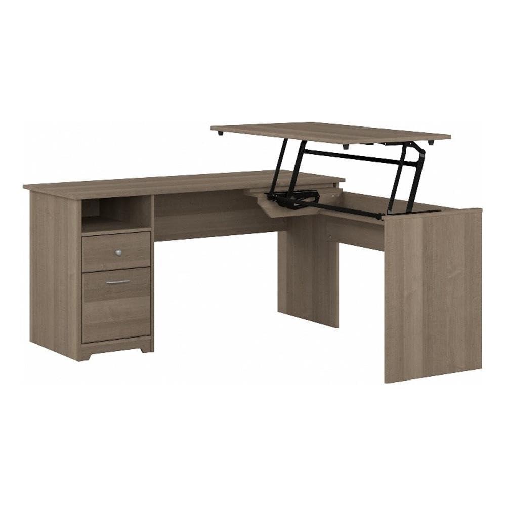Modern Gray Adjustable Height L-Shaped Home Office Desk with Drawers