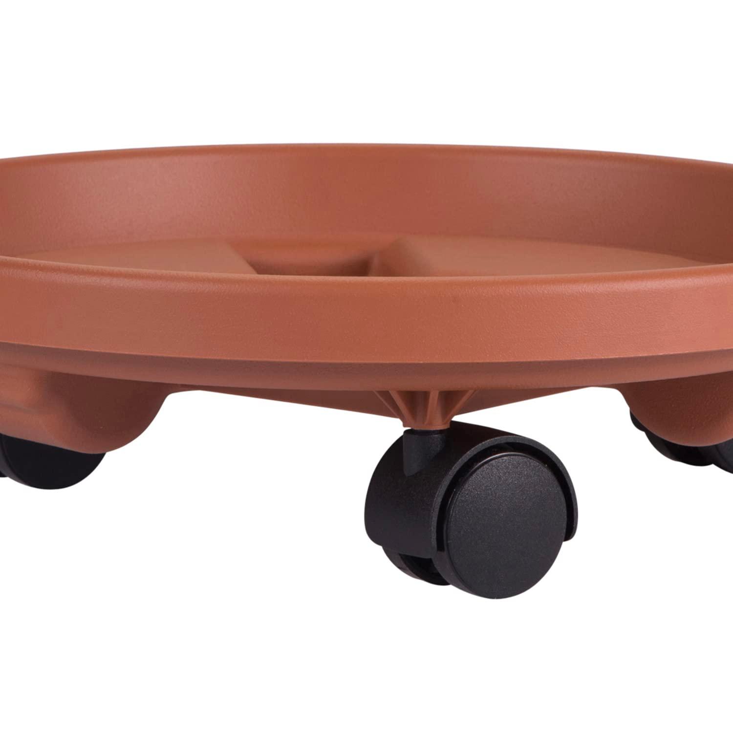 13.86" Plant Stand Caddy with Wheels and Saucer Tray Terracotta - Bloem