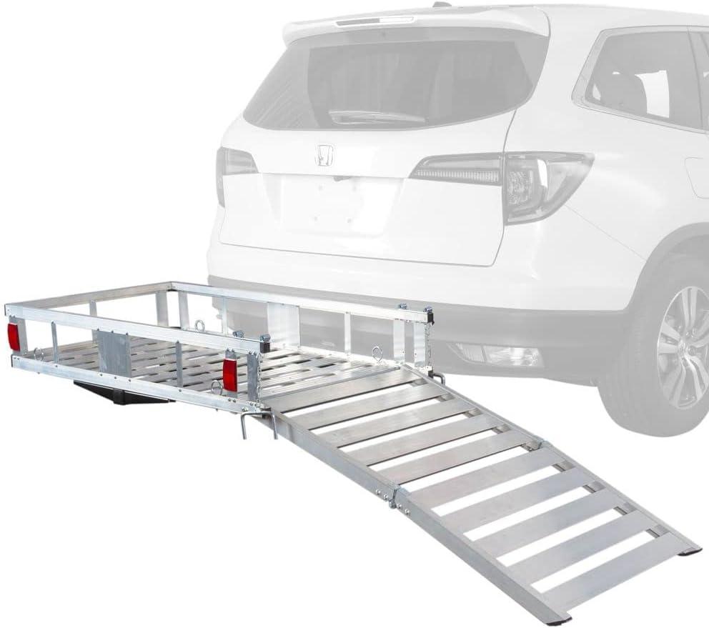 Elevate Outdoor ACC500-DLX Deluxe Aluminum Basket Hitch Cargo Carrier and Ramp - 500 lb Cap