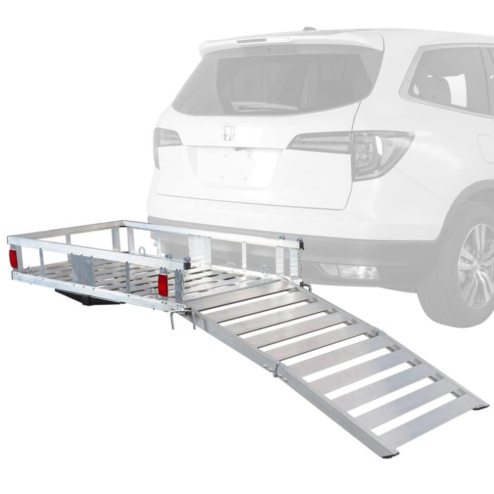 Elevate Outdoor ACC500-DLX Deluxe Aluminum Basket Hitch Cargo Carrier and Ramp - 500 lb Cap