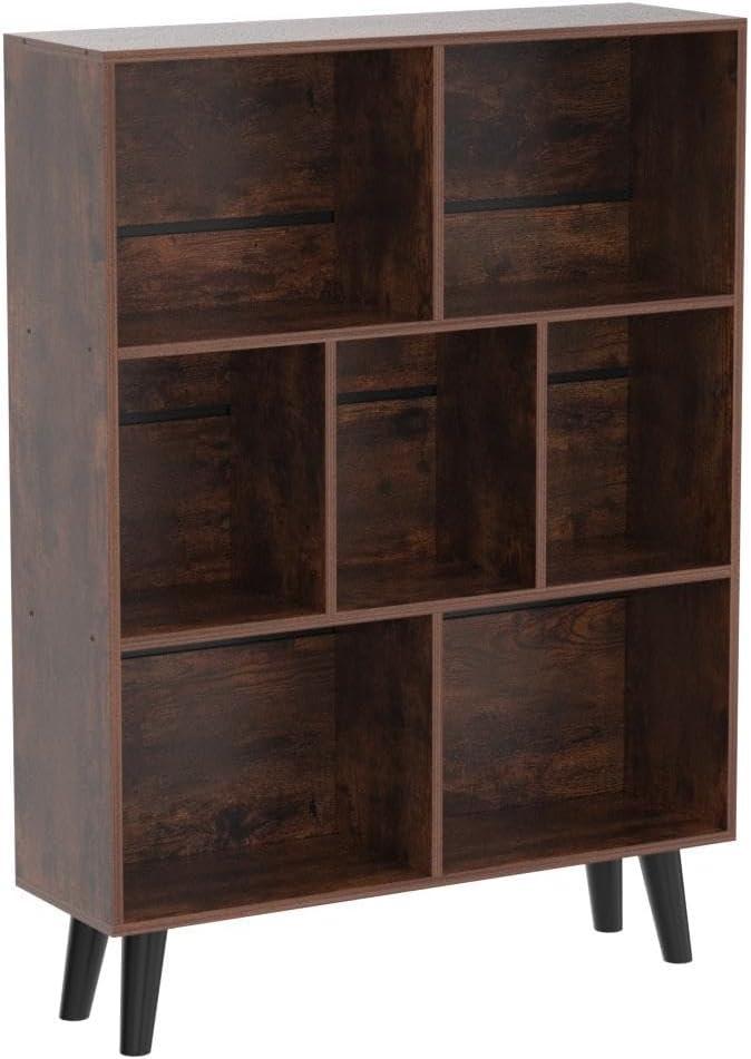 Retro Brown 3-Tier Cube Bookshelf with Glossy Finish