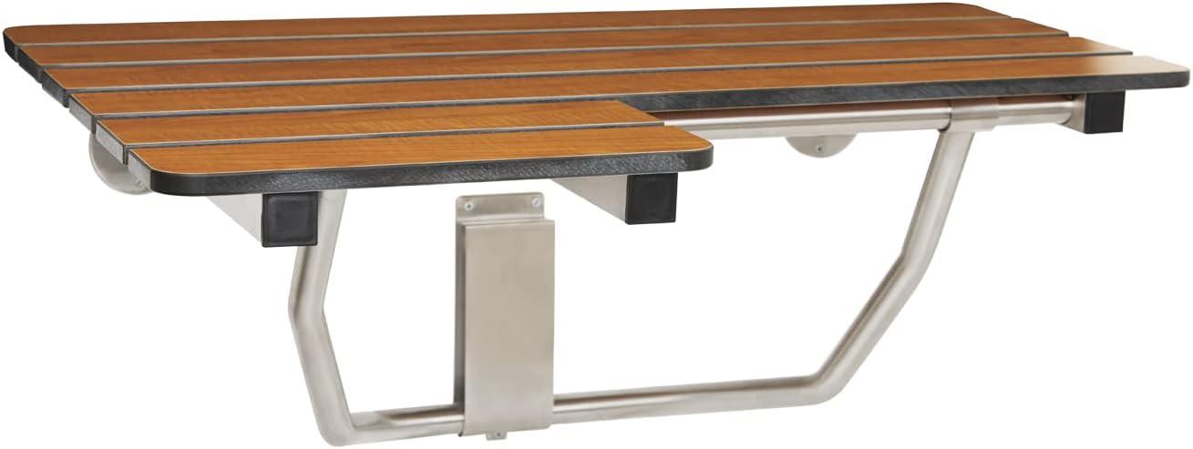 Teak and Stainless Steel Wall-Mounted Folding Shower Bench