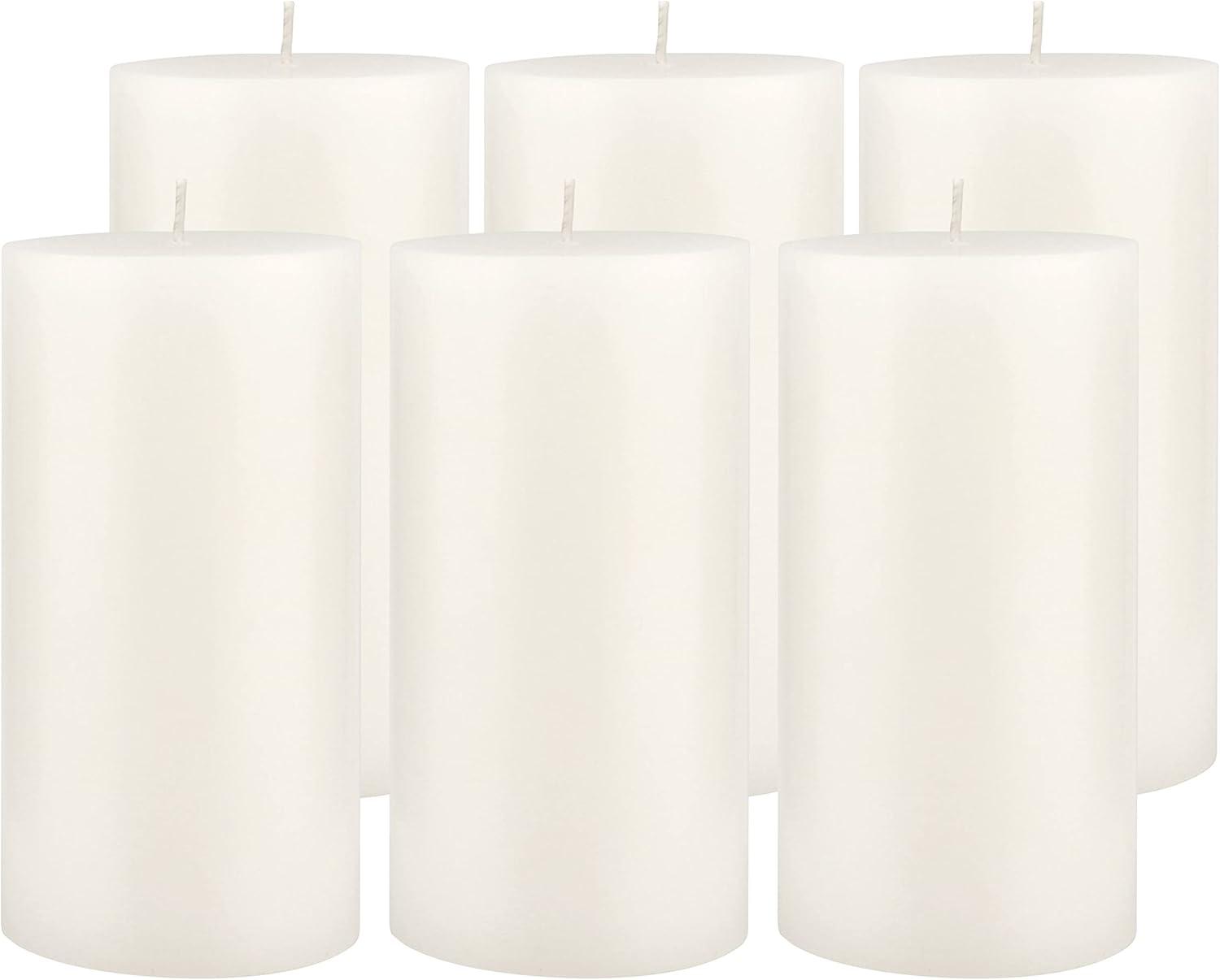 White Paraffin 3" x 6" Unscented Pillar Candles, 6 Pack