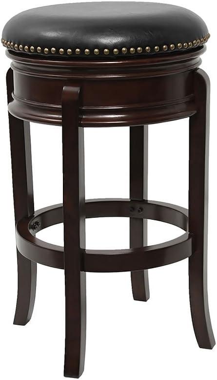 Flash Furniture 24'' High Backless Wood Counter Height Stool with Carved Apron and LeatherSoftSoft Swivel Seat