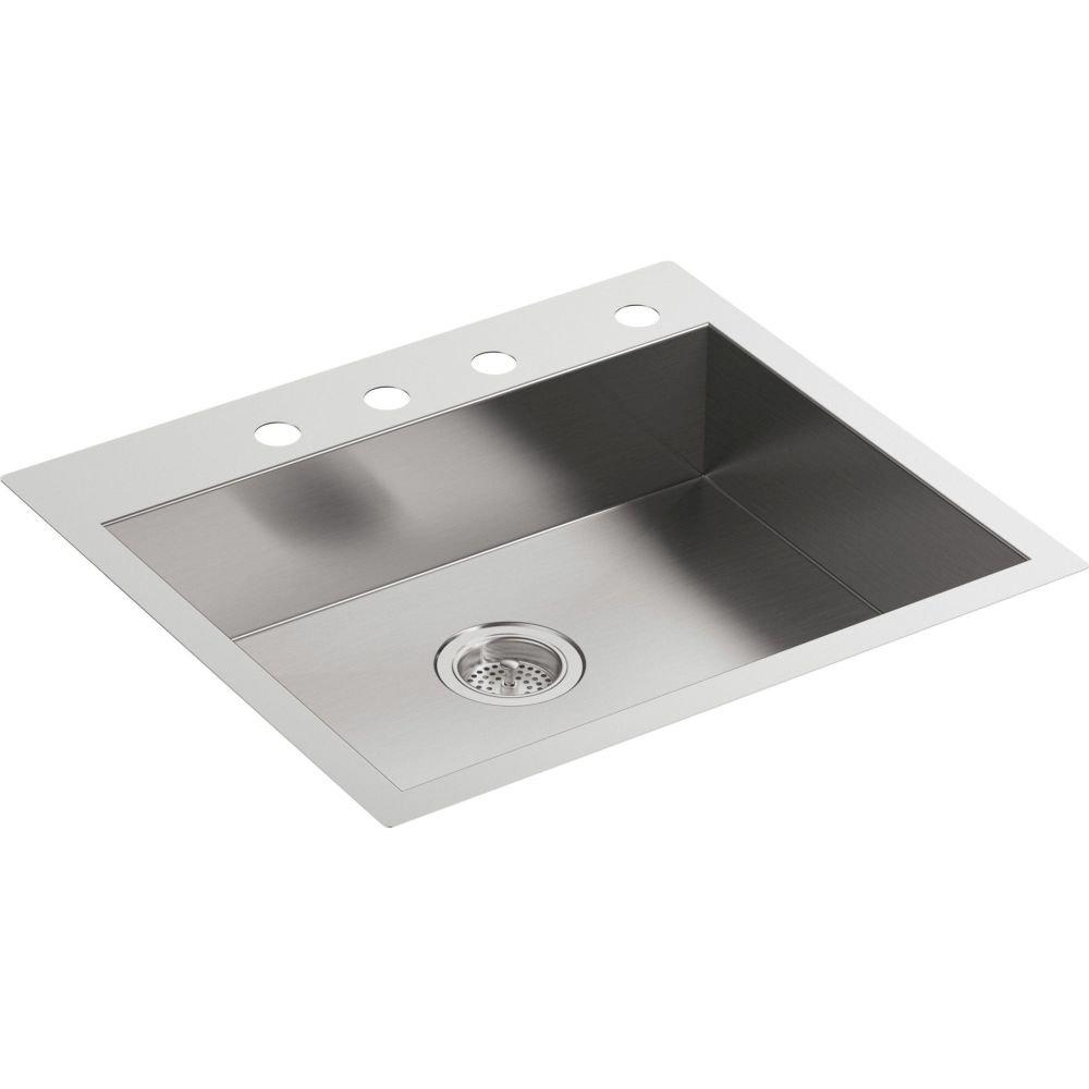 Vault 25" L x 22" W x 6-5/16" Single Bowl Dual-Mount Kitchen Sink with 4 Faucet Holes