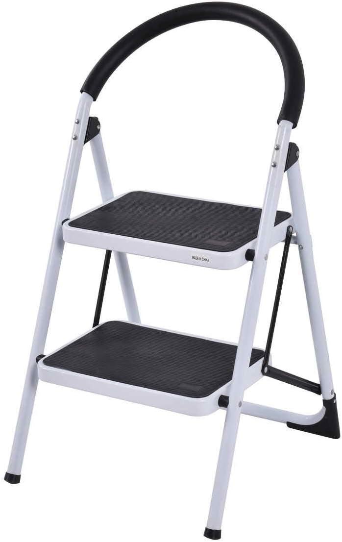 SafePlus White and Black Foldable Two Steps Ladder