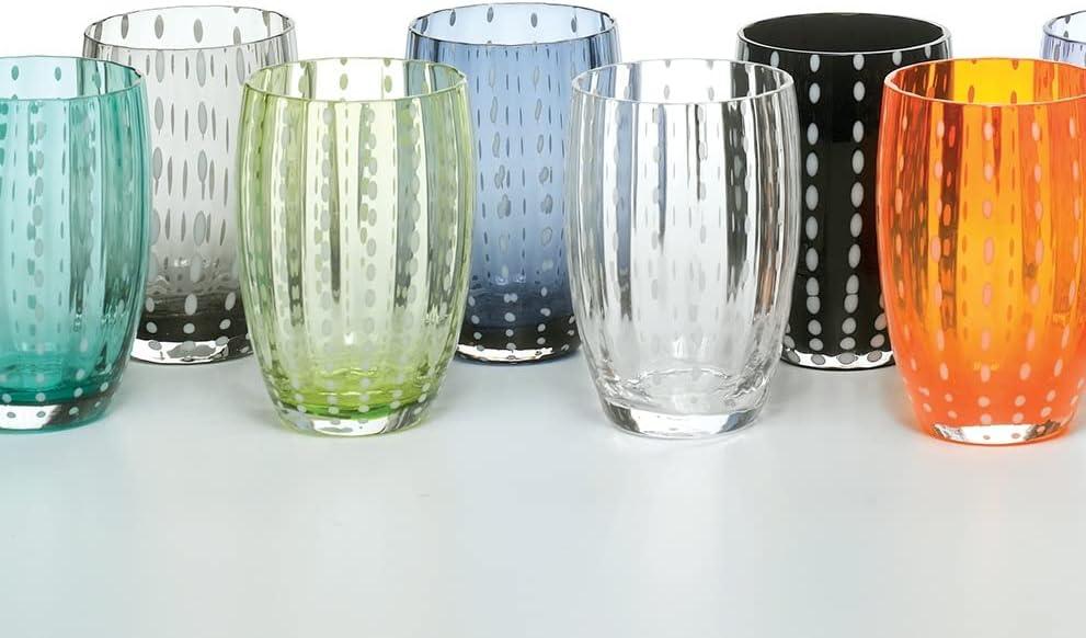 Zafferano Perle Green Glass Tumbler Set with White Dots