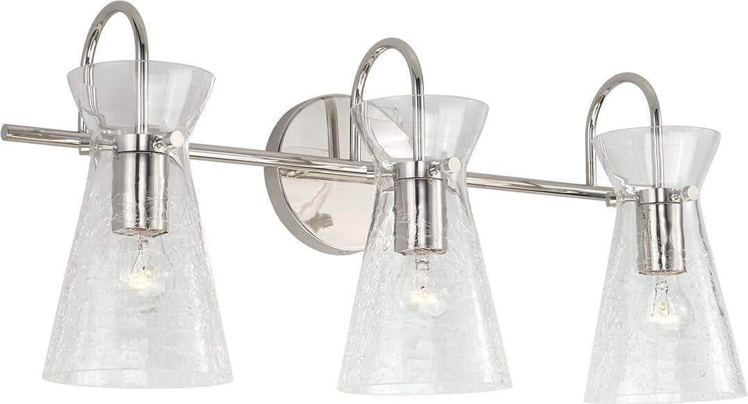 Polished Nickel 3-Light Vanity with Clear Crackle Glass Shades