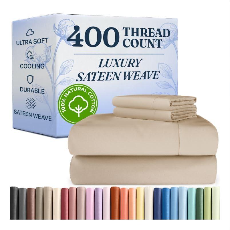 CGK Linens 4 Piece 100% Cotton 400 Thread Count Hotel Quality Bed Sheet Set