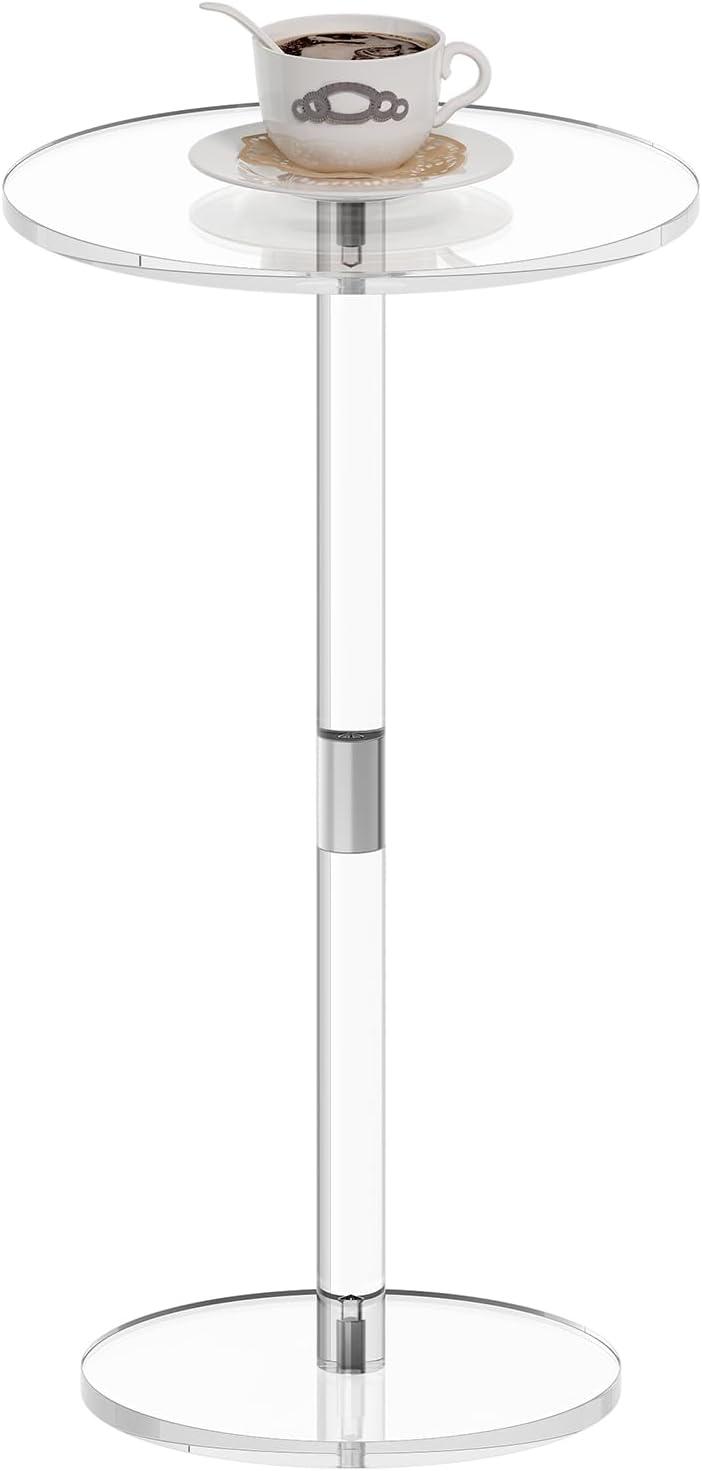 Acrylic End Table, Clear Side Tables for Small Space, 9.8" Round Modern Drink Table for Living Room, Bedroom, Bathroom, Office, Outdoor, Business, Sturdy and Easy to Install