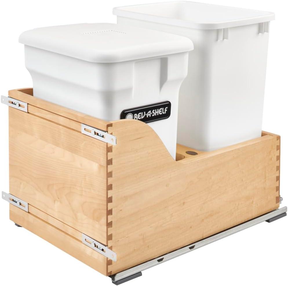 Maple and White Pull-Out Trash and Compost Bin