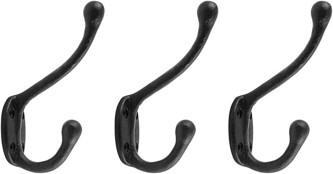 The Renovators Supply Inc. 25845 Wrought Iron Double Wall Mounted Robe Hook (Set of 3)