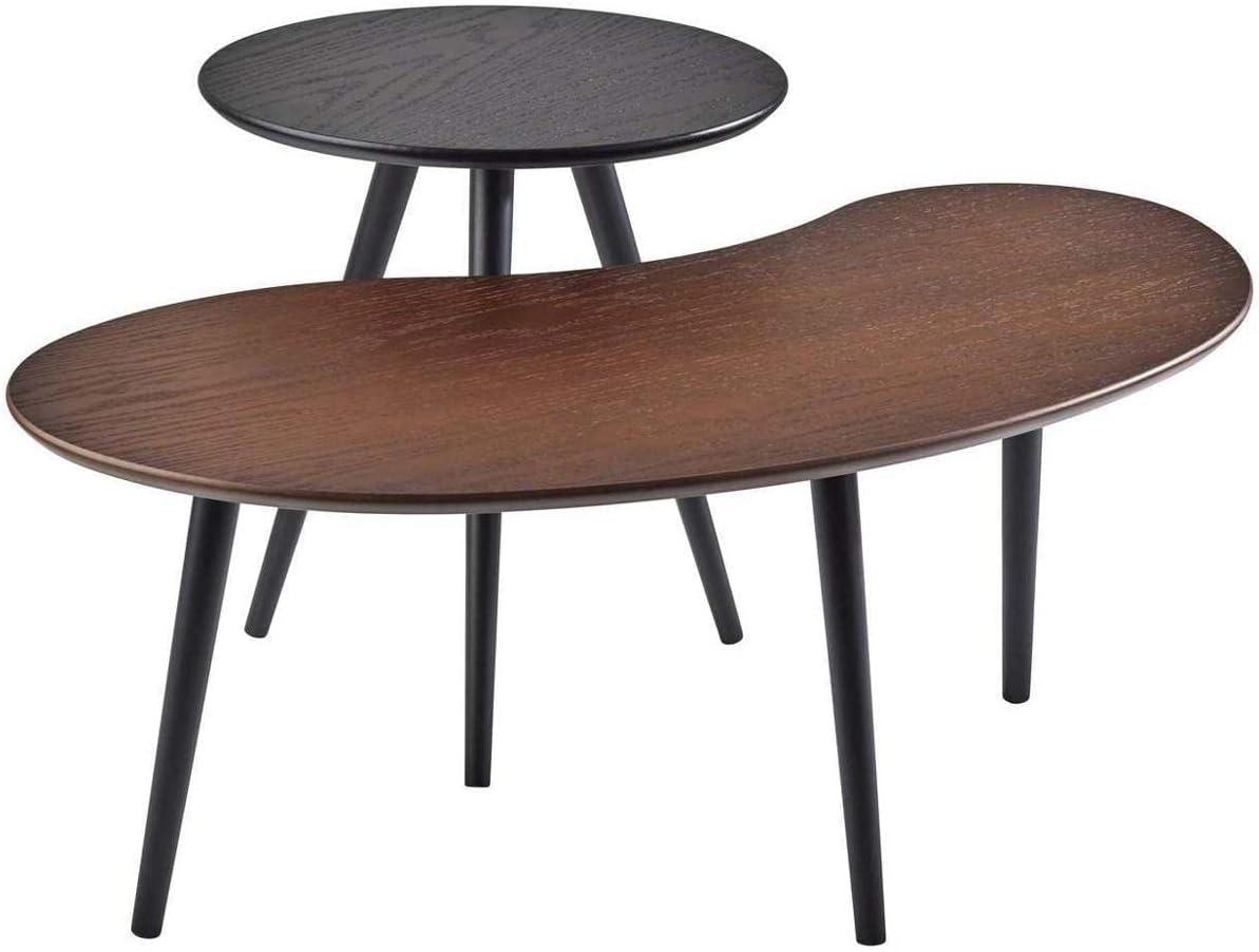 Walnut and Black Oak Veneer Round Nesting Coffee Table Set