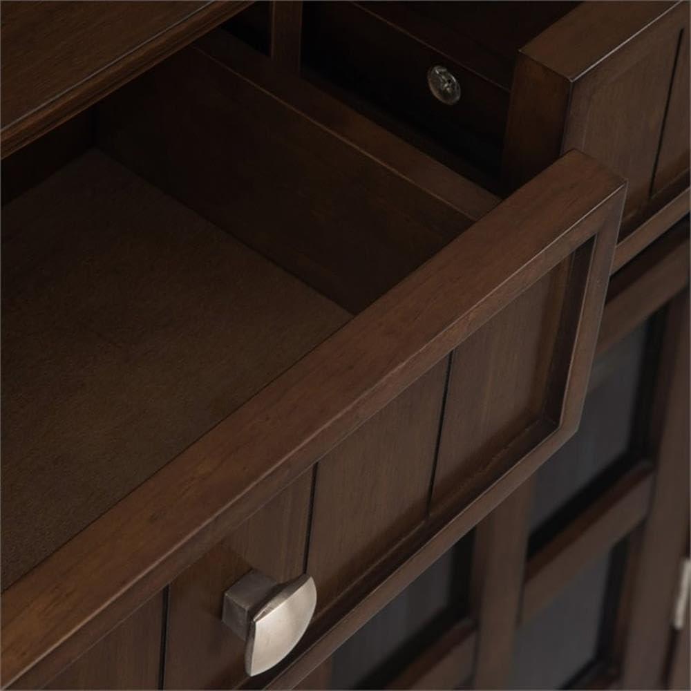 Simpli Home Acadian 36"W Solid Wood 2-Shelf Entryway Storage Cabinet with Glass Doors and 2 Drawers