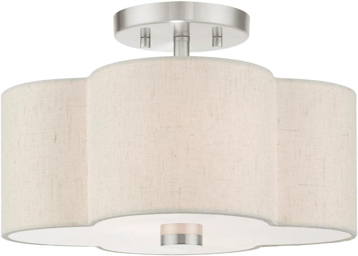 Solstice Brushed Nickel 2-Light Semi-Flush Mount with Scalloped Oatmeal Shade