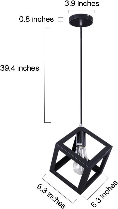 Black Geometric Pendant Lighting, Geometric Modern Square Hanging Light Ceiling Fixture for Kitchen Island, Foyer, Hallway, Bedroom and Entryway