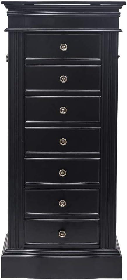 Black MDF Jewelry Armoire with Mirror and Drawers