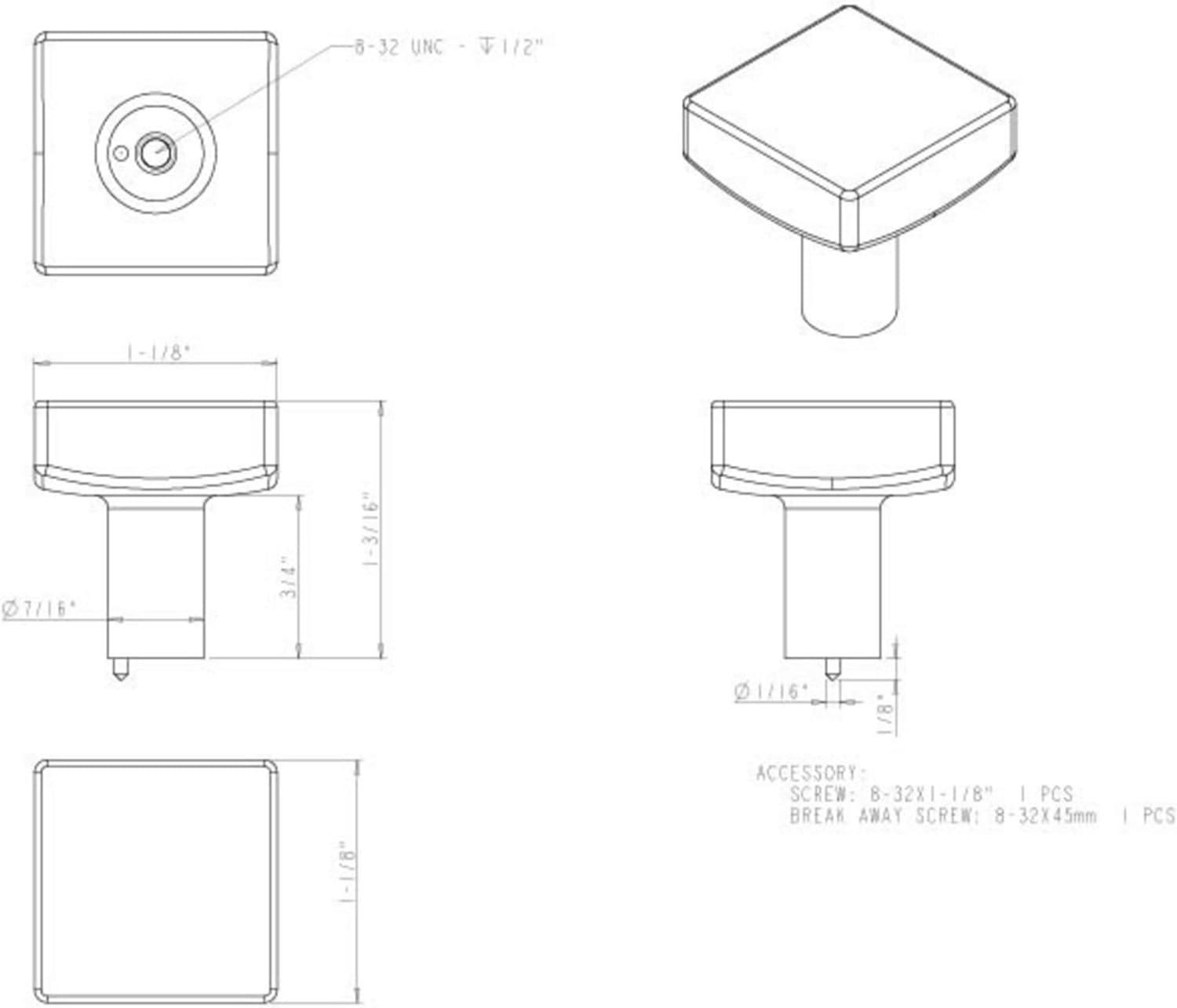 Dominique 1 1/8" Length Square Knob