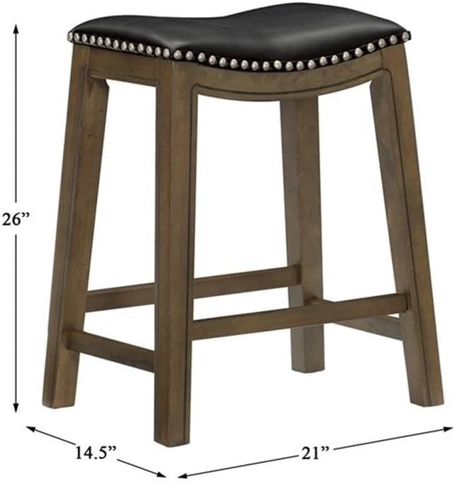 Homelegance 24" Counter Height Wooden Bar Stool Saddle Seat Barstool, Black