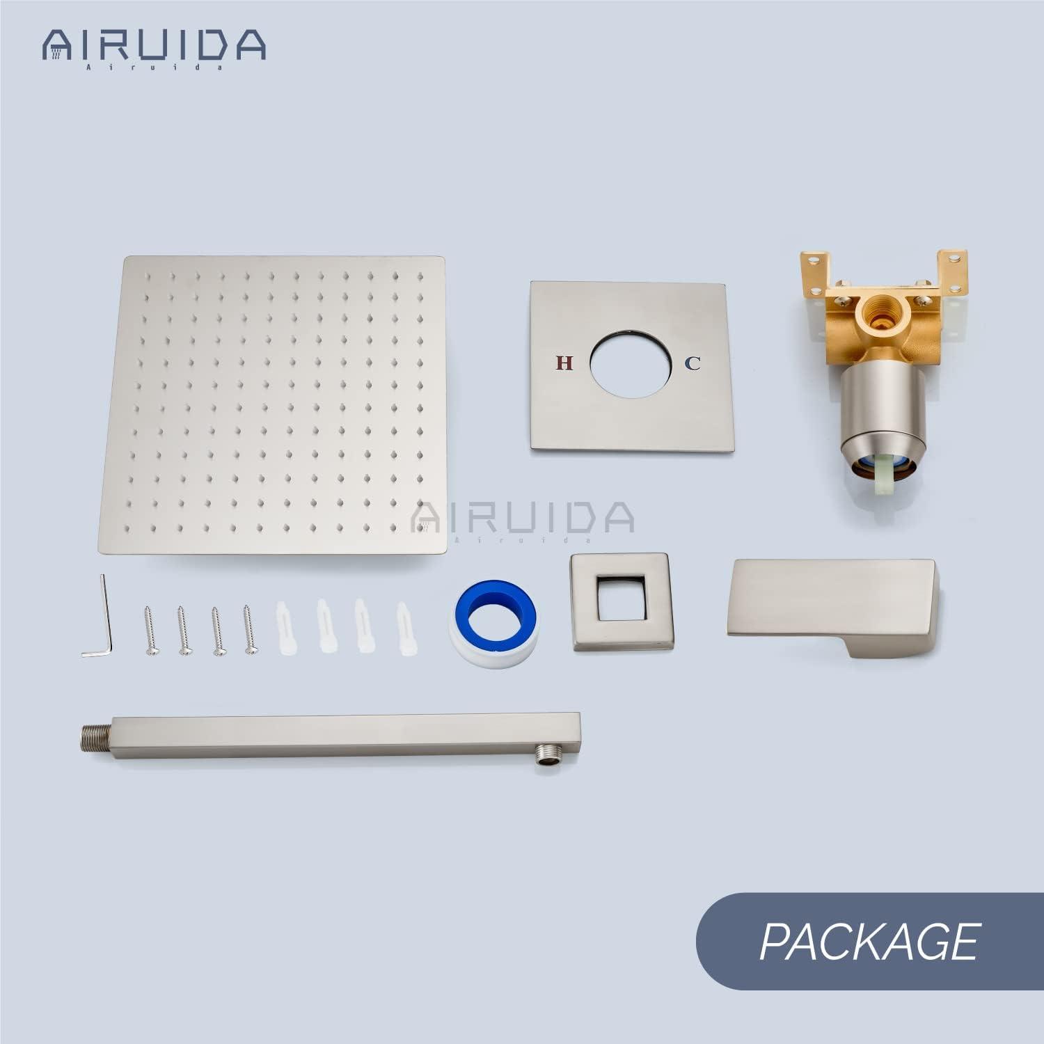 AWZTOO 10 Inch Wall Mount Shower System WIth Rough-in Valve Bathroom Shower Faucet Modern Rainfall Shower Head Combo Set Brushed Nickel Brushed,