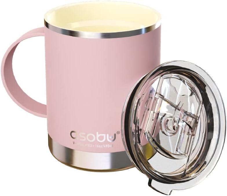 Asobu Ultimate Stainless Steel Ceramic Inner Coating Coffee Mug with Double Walled Copper Lining Insulation,12 Ounces (Pink)