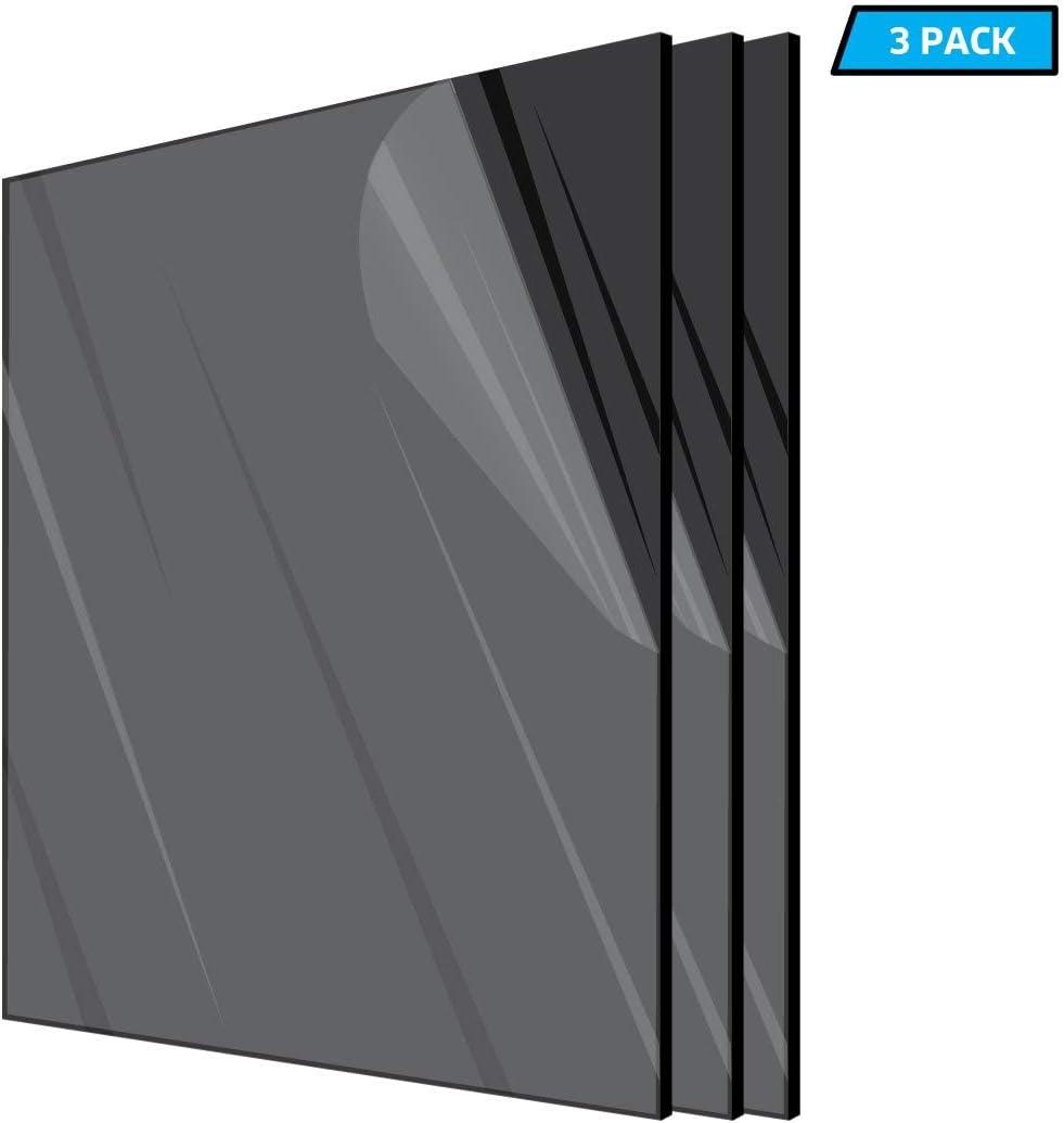 12'' x 12'' Black Acrylic Plexiglass Sheets (3-Pack)