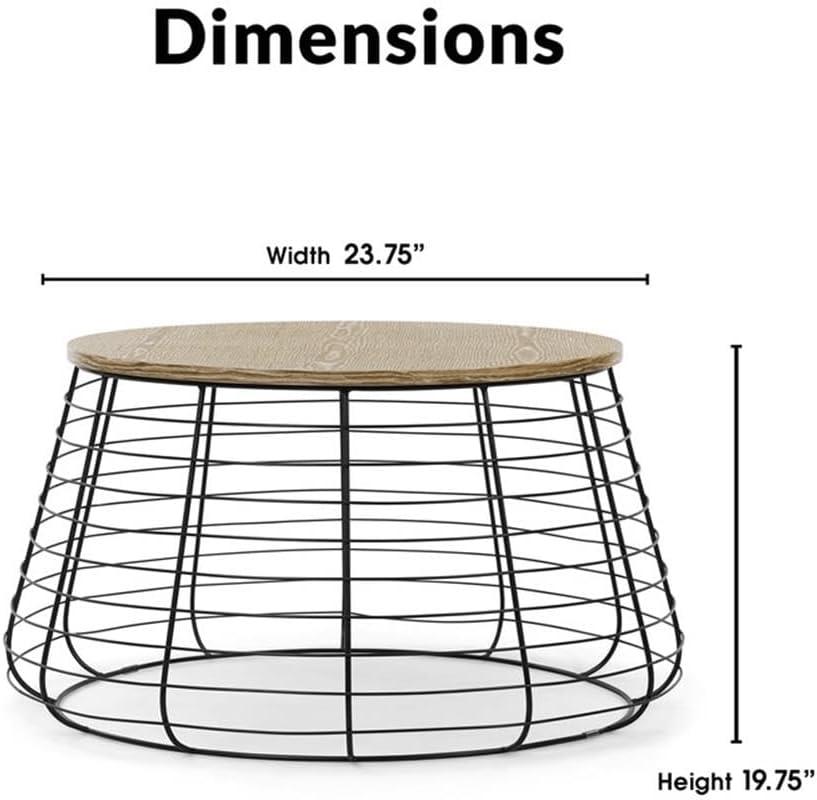 Morris Coffee Table Black - ClickDecor: Sturdy Metal Base, Distressed Wood Top, Modern Pedestal Design