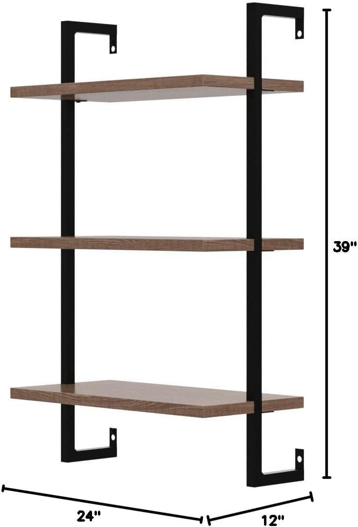 Theo 3-Shelf Rustic Oak and Black Industrial Bookcase