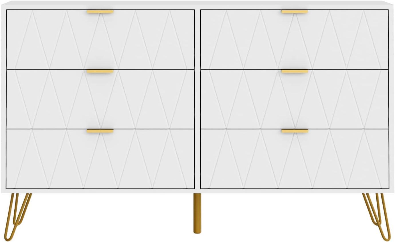 UEV Large White 6 Drawer Dresser,Modern Dresser Chest with Wide Drawers and Metal Handles,Wood Storage Chest of Drawers for Bedroom,Hallway,Entryway (White, Large 6 Drawer)
