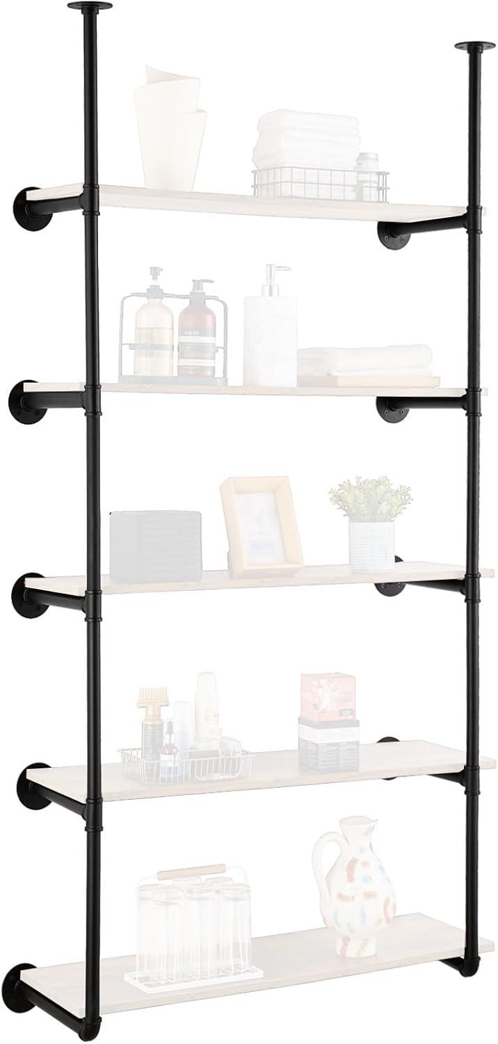 VEVOR Industrial Pipe Shelf, 5 Tier 2PCS, 9.84in Applicable Board Width Wall-Mount Floating Rustic Wood Shelves Bracket Bookshelf,Storage Holder for Kitchen Bedroom Bathroom, (Planks NOT Included)
