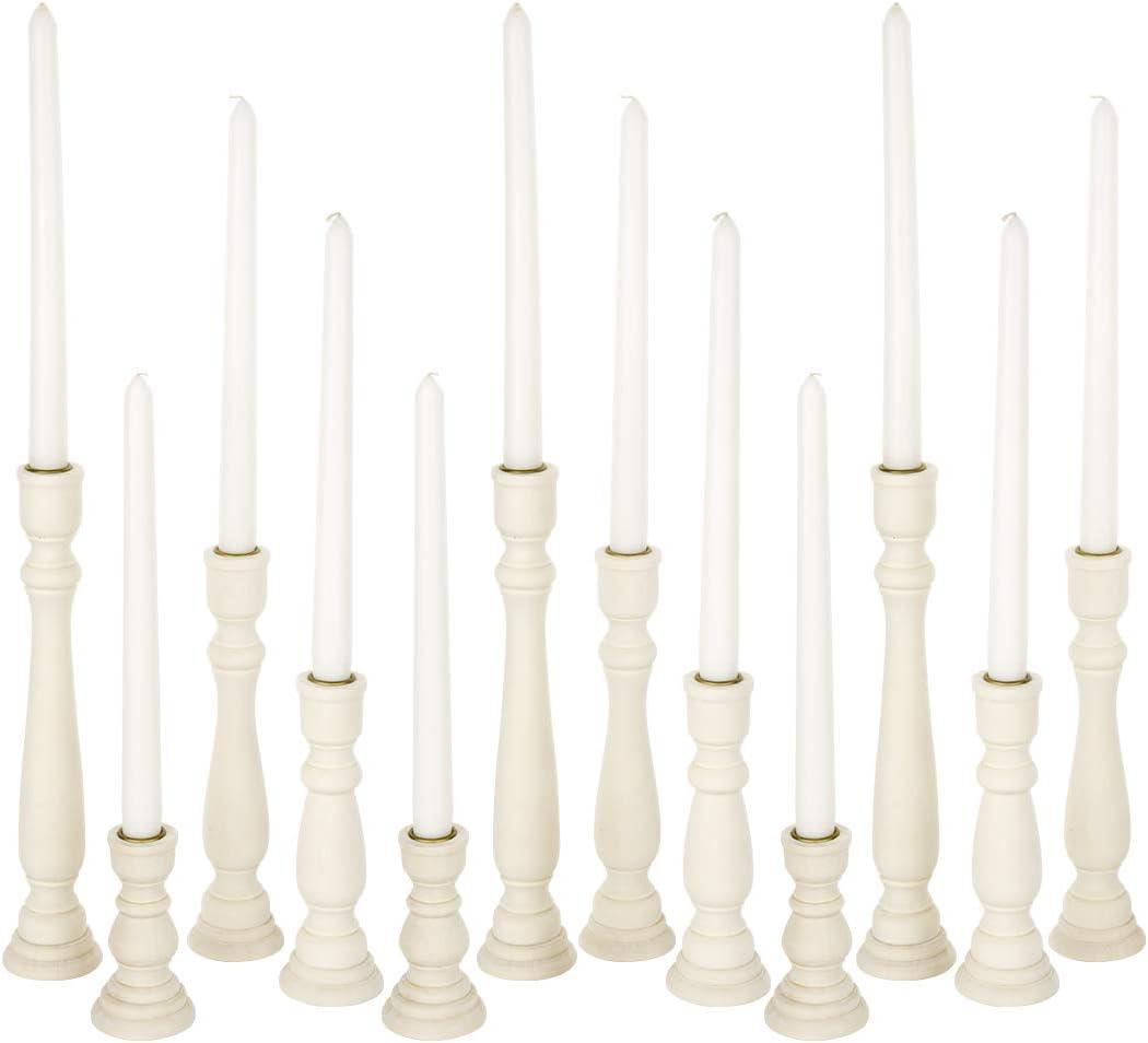 Natural White Wooden Taper Candle Holders Set of 12