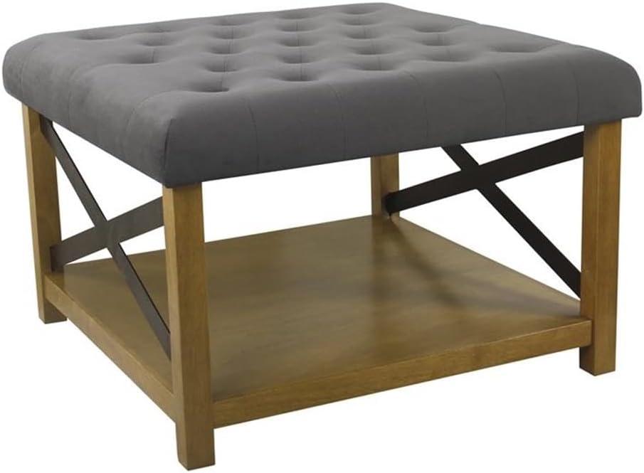 Classic Tufted Gray Fabric Ottoman with Wooden Storage - 31''