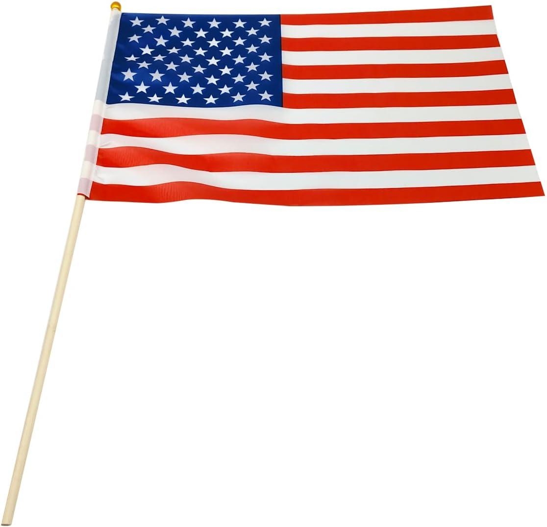 12 Pcs 12x18 Inch American Flags on Stick - Perfect for Memorial Day, 4th of July, Veterans Day Decorations USA Stick Flag with Handheld and Grounded Multi-Purpose Flagpole|Flagsticks USA 12 inch x 18