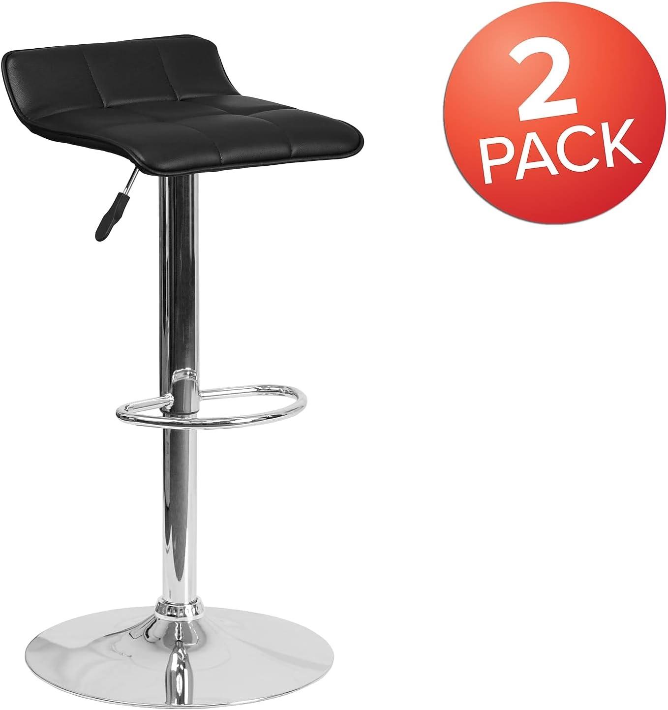 Flash Furniture Contemporary Black Vinyl Adjustable Height Barstool with Quilted Wave Seat and Chrome Base
