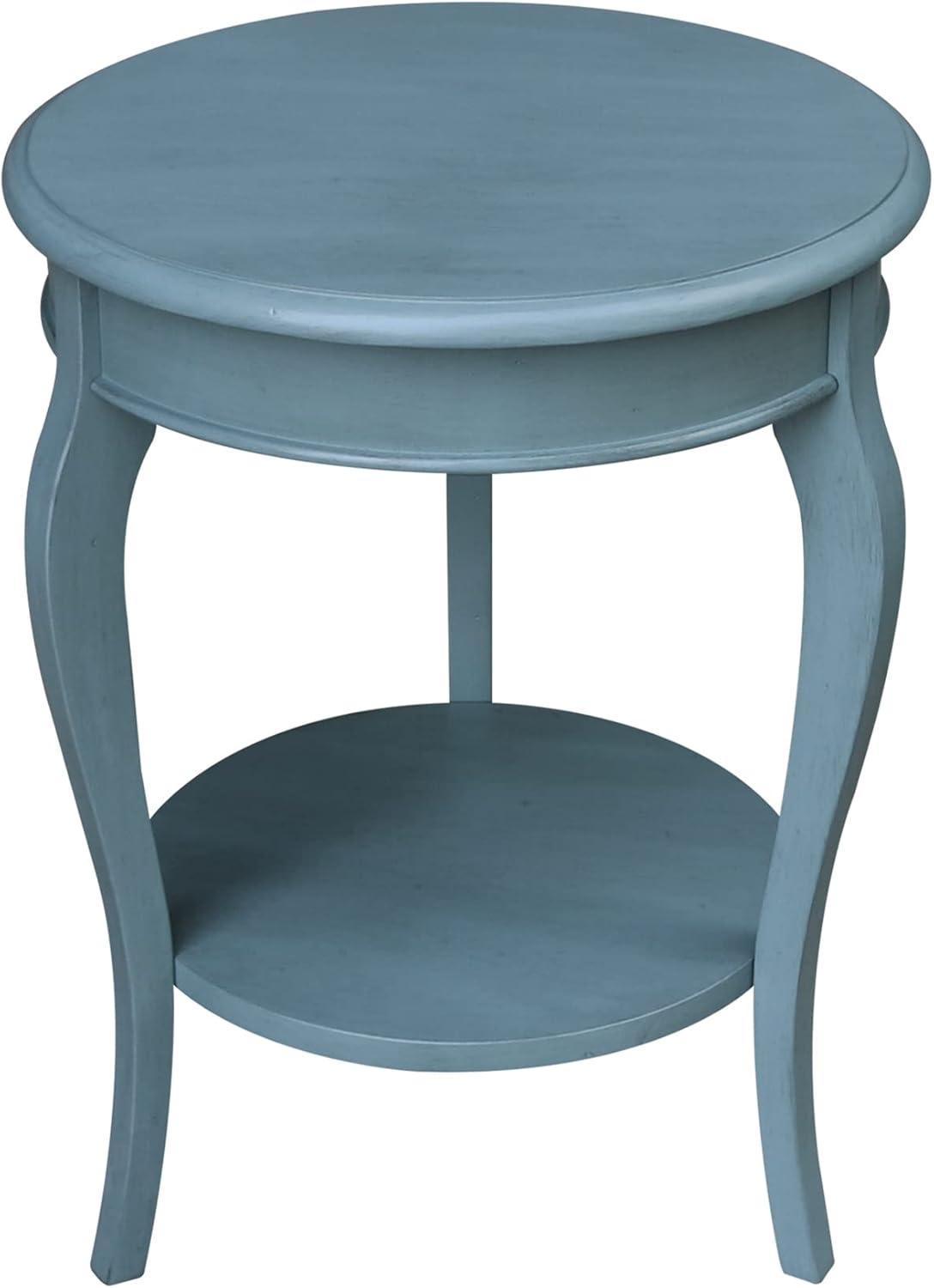 Cambria Ocean Blue Antique-Rubbed Solid Parawood Round End Table