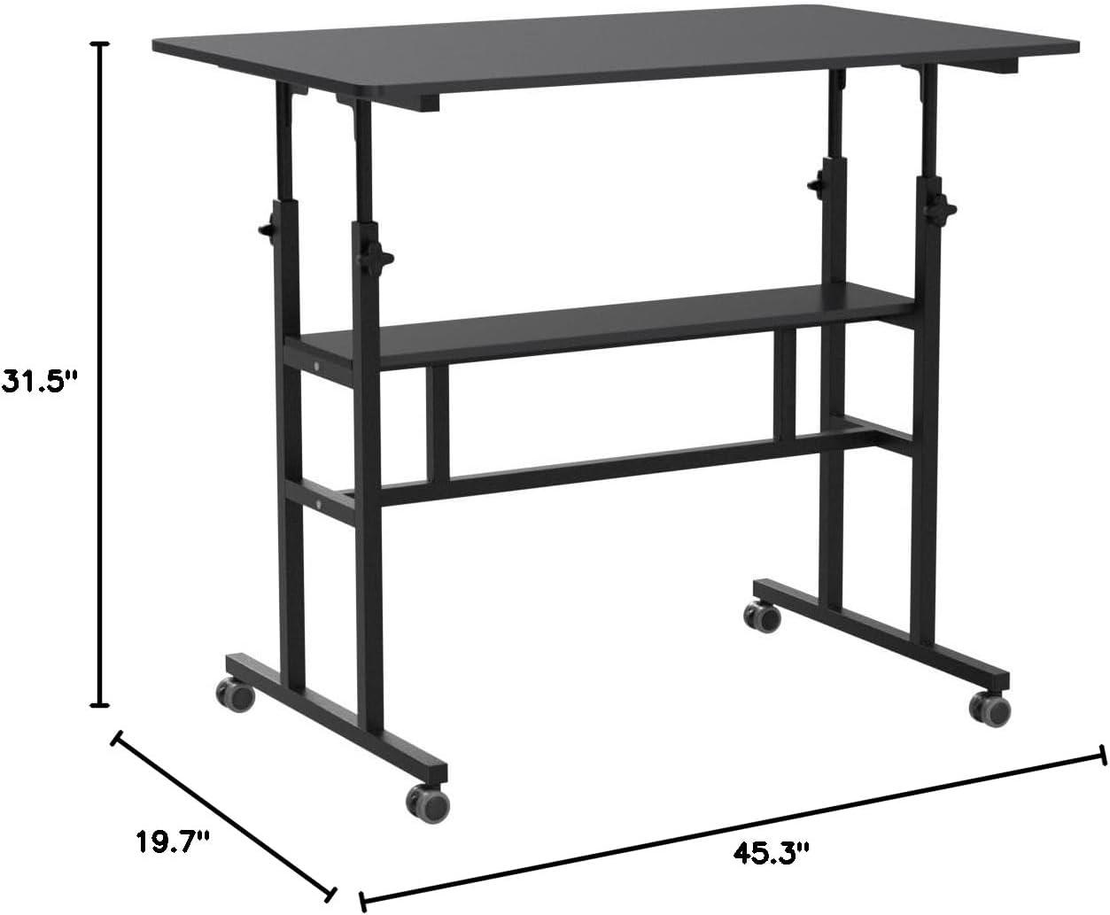 AIZ Mobile Standing Desk, Adjustable Computer Desk Rolling Laptop Cart on Wheels Home Office Computer Workstation, Portable Laptop Stand Tall Table for Standing or Sitting, Black, 39.4" x 23.6"