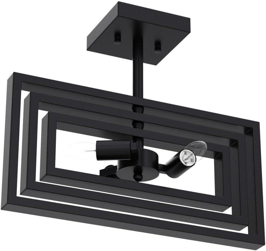 Black Semi Flush Mount Ceiling Light Fixture, 3-Light Modern Farmhouse Ceiling Light, Industrial Metal Chandelier Ceiling Lamp for Kitchen Entryway Bedroom Foyer Hallway, E26 Socket