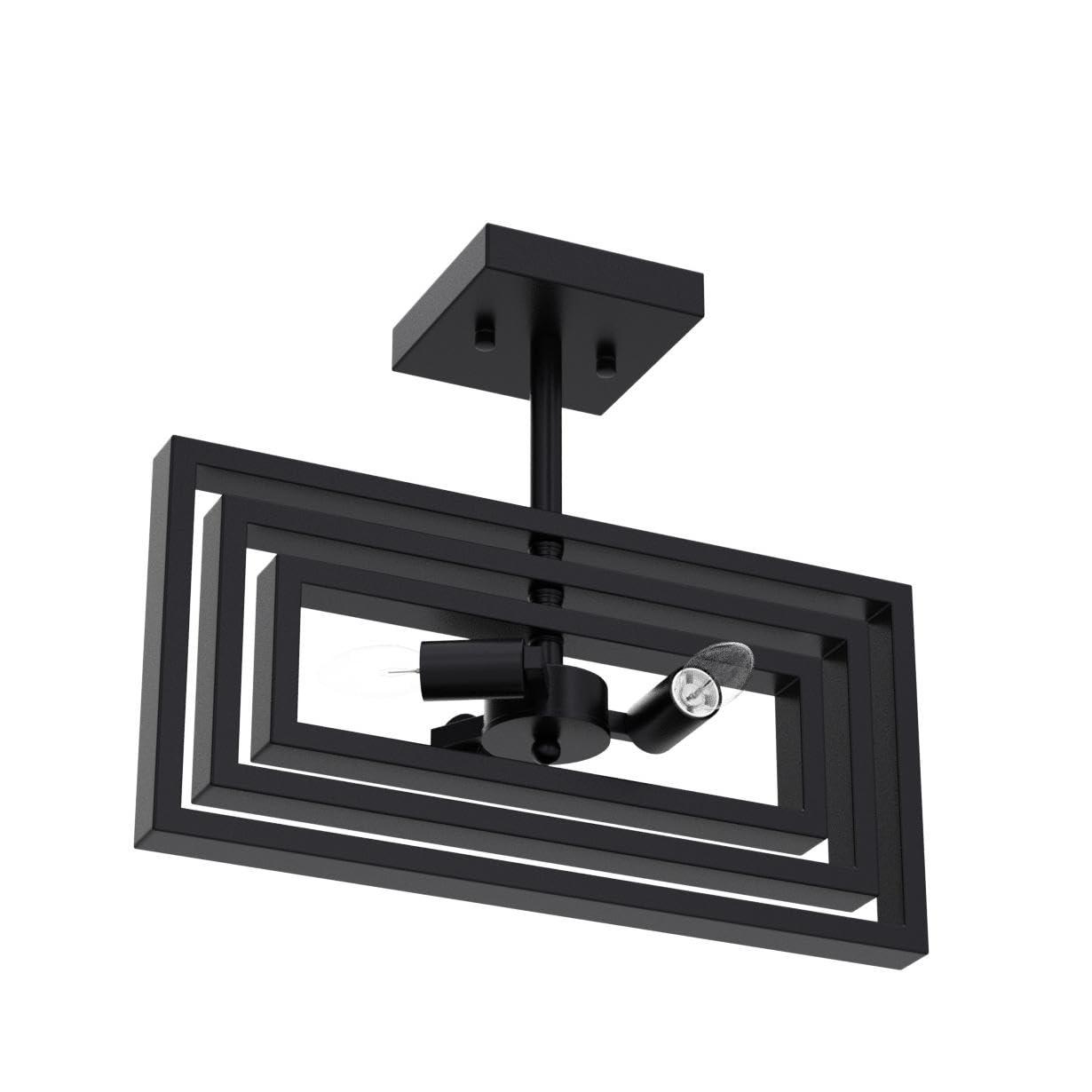 Black Semi Flush Mount Ceiling Light Fixture, 3-Light Modern Farmhouse Ceiling Light, Industrial Metal Chandelier Ceiling Lamp for Kitchen Entryway Bedroom Foyer Hallway, E26 Socket