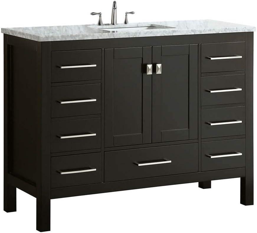 Eviva Aberdeen 42" Transitional Espresso Bathroom Vanity with White Carrara Countertop